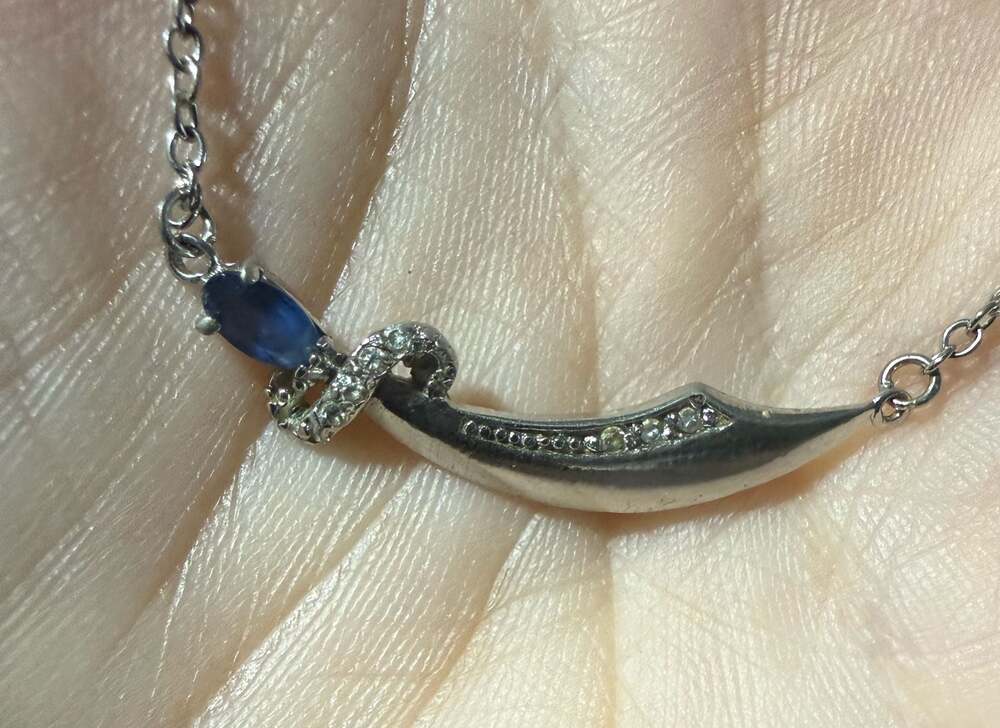 925 Sterling Silver Zulfiqar Sword Necklace with Blue Gemstone and Pave Stones